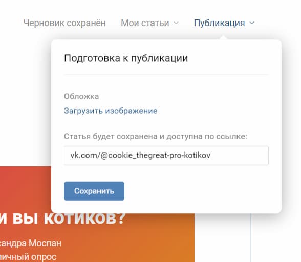 Перейдите во вкладку «Публикация»