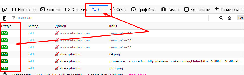 Как посмотреть код ответа страниц - подробно