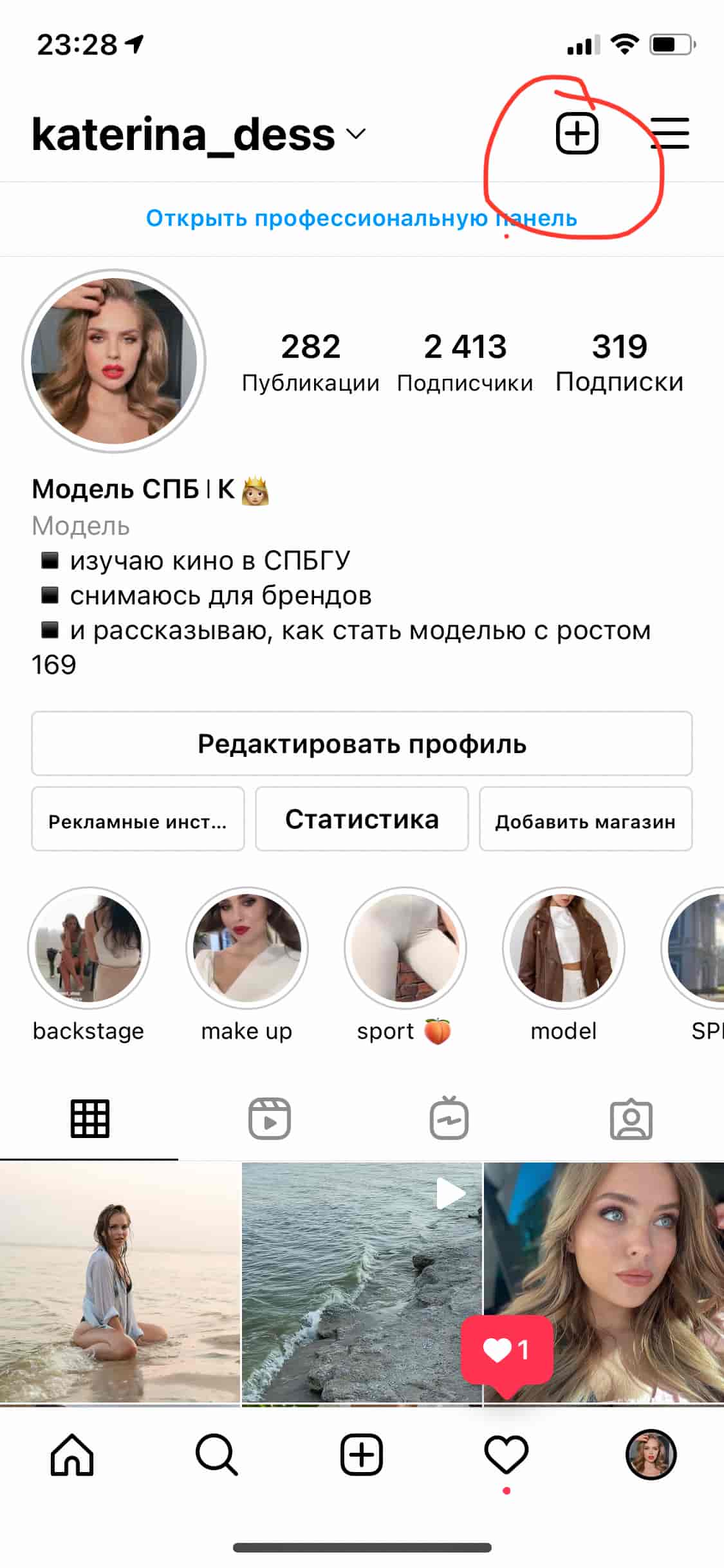 Через страницу профиля