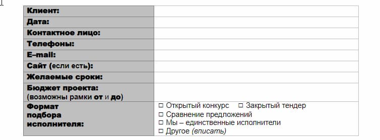 Вариант шапки брифа