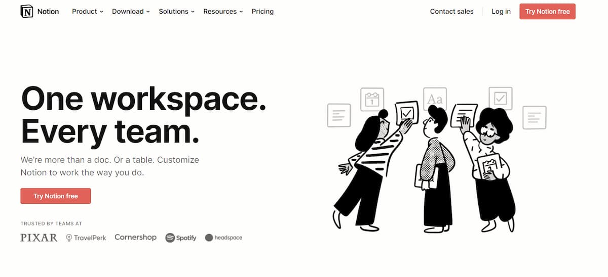 Так выглядит стартовая страница официального сайта Notion