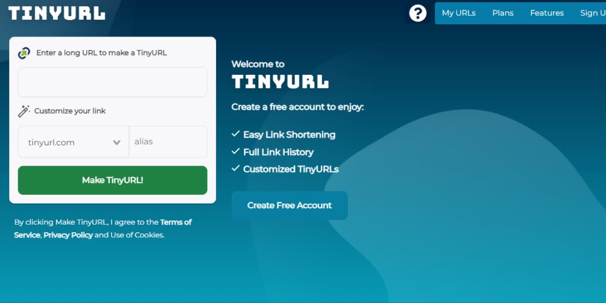 TinyURL: подробные ответы по работе сервиса по кнопке со знаком вопроса
