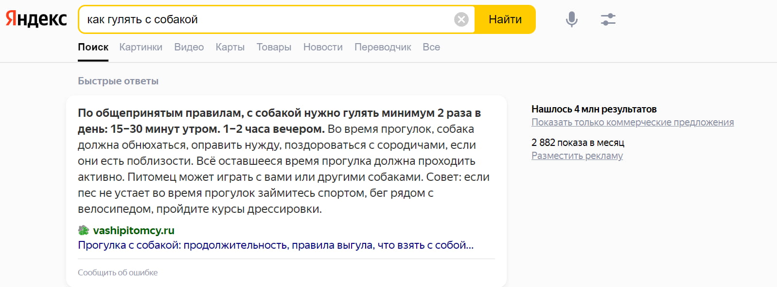 «Как гулять с собакой» — поисковый запрос