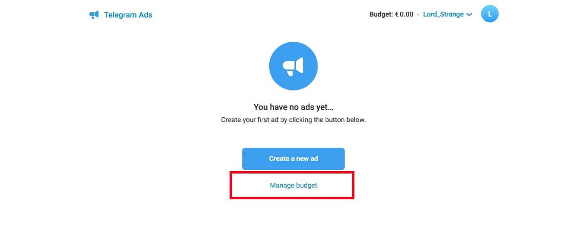 Пополнение счёта через Manage budget