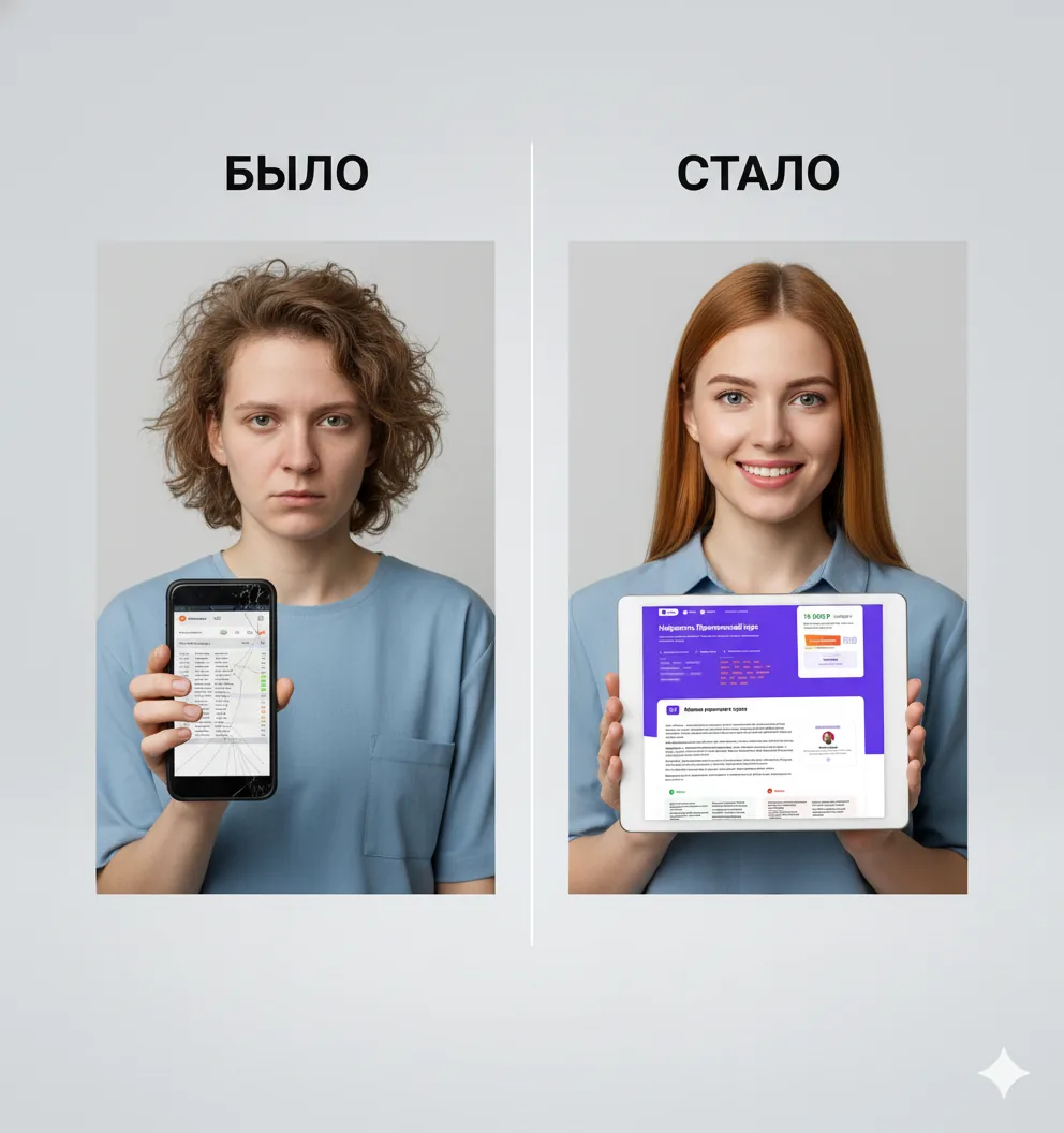 Карточка сравнения до и после из Nano Banana Pro