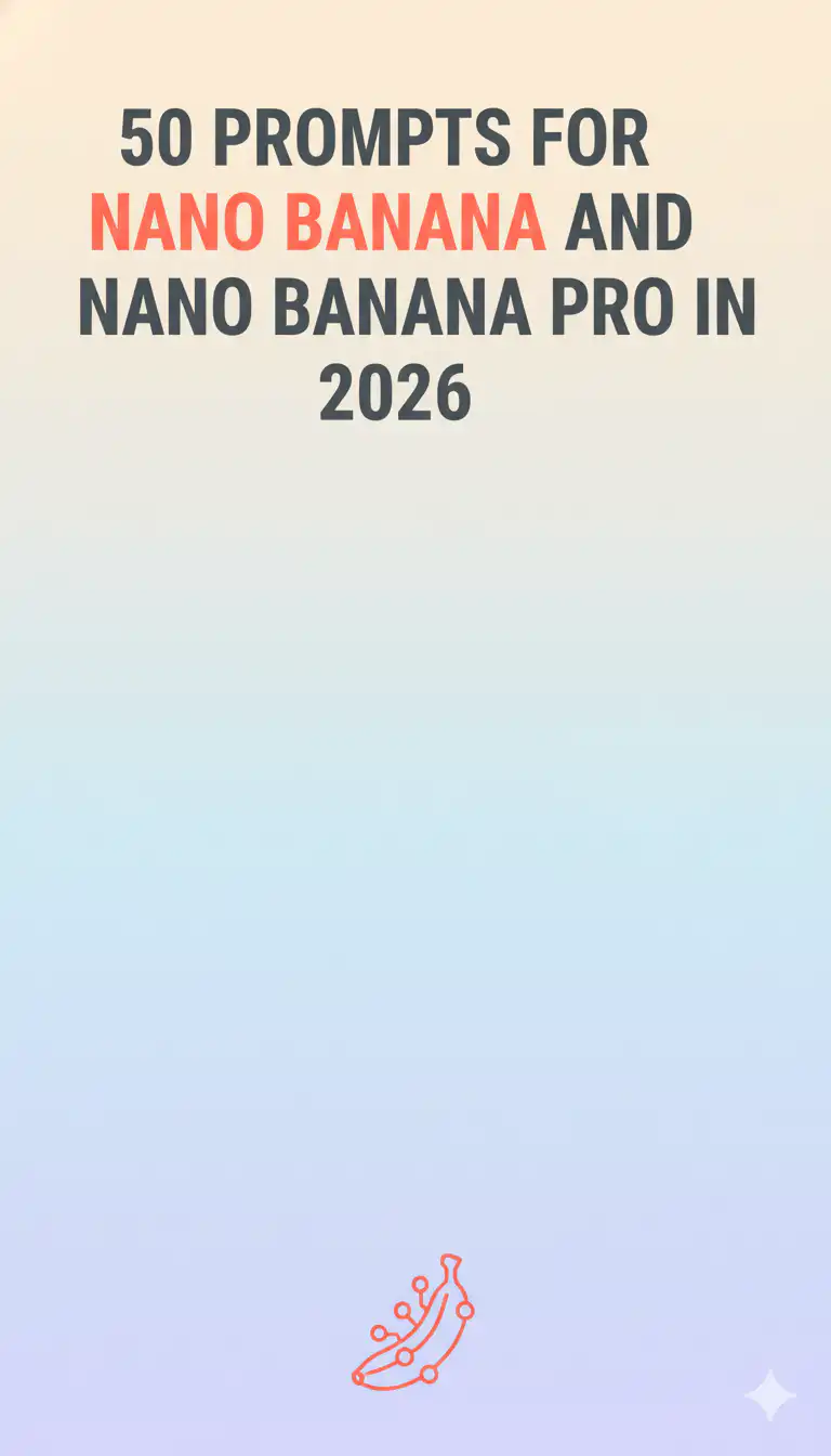 Минималистичная обложка подборки из 50 промптов для Nano Banana и Nano Banana Pro в 2026 году с контурной иконкой цифрового банана