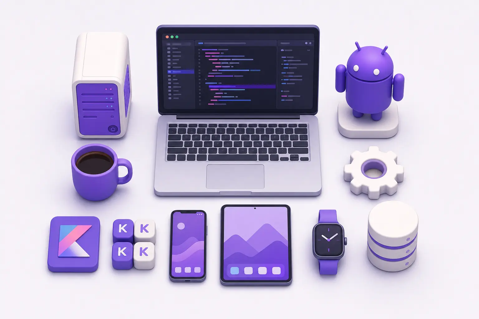 Изометрическая раскладка инструментов и устройств Android-разработчика
