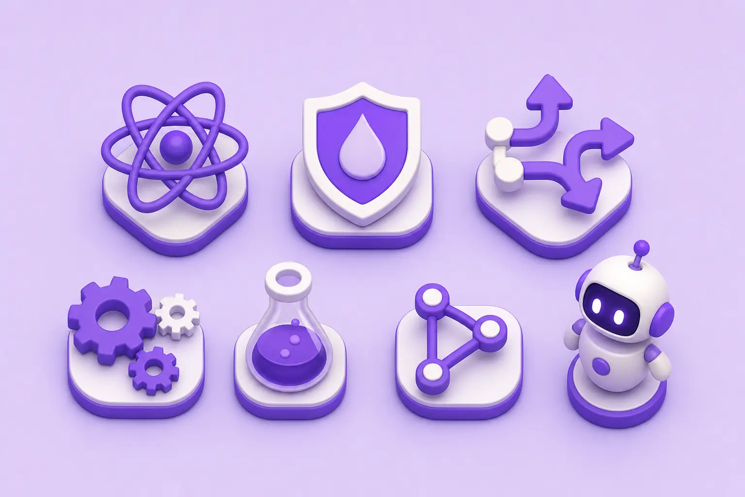 Изометрическая раскладка ключевых инструментов экосистемы React
