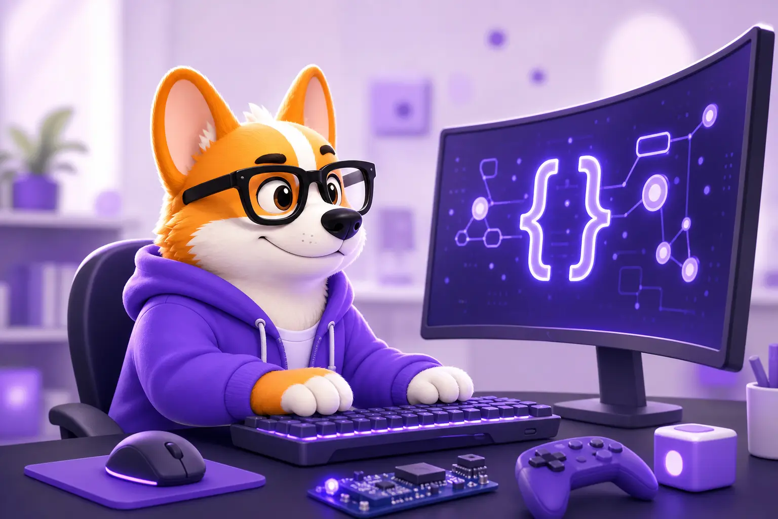Корги Рой за компьютером в роли C++ программиста Корги Рой за компьютером в роли C++ программиста
