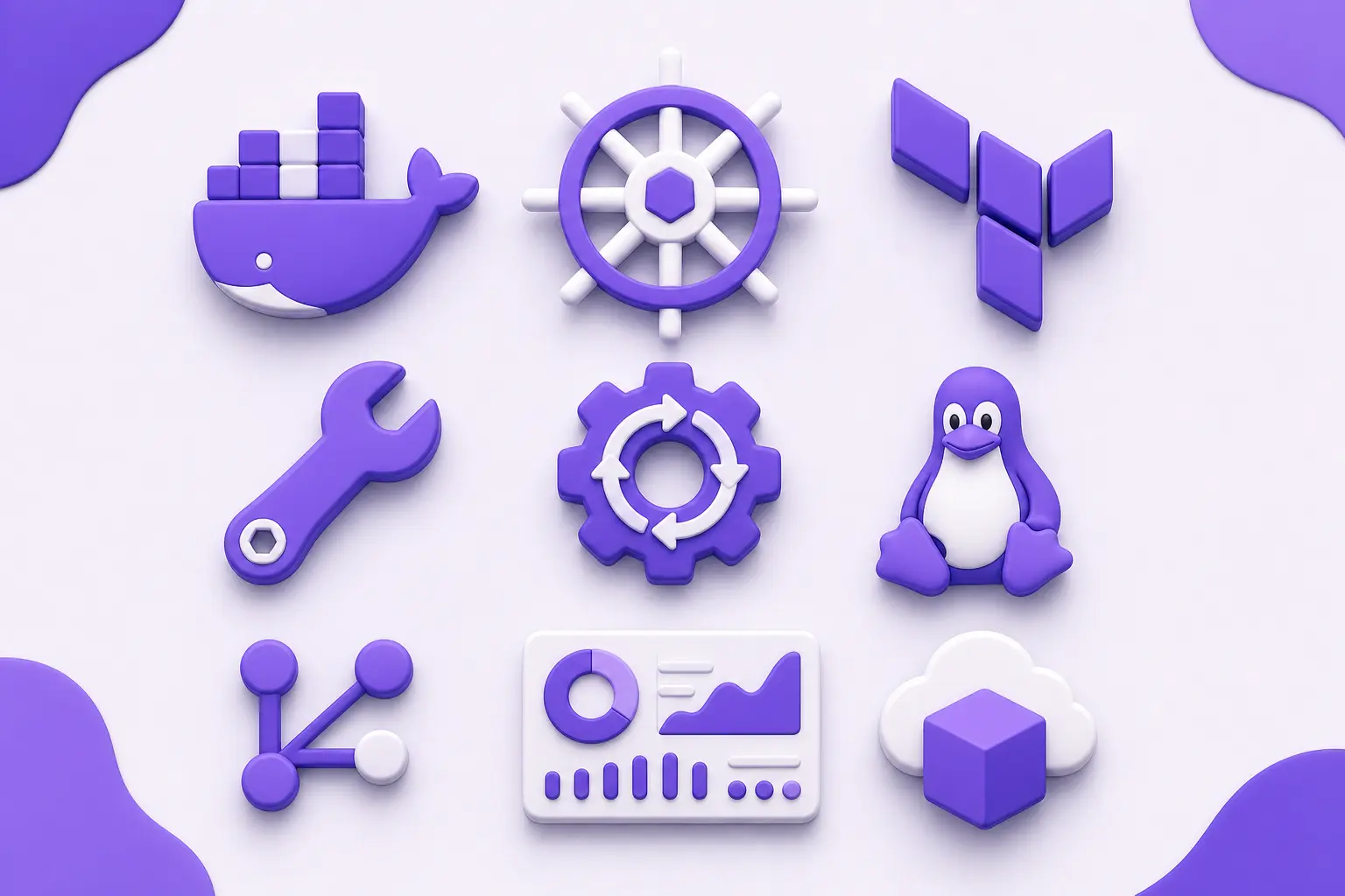Аккуратная раскладка ключевых инструментов DevOps-инженера вид сверху