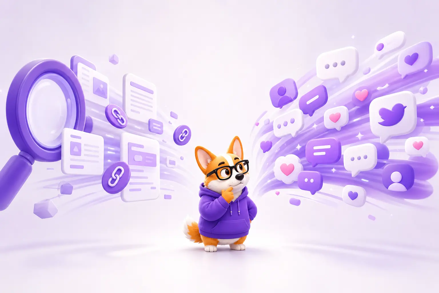 Корги Рой между двумя потоками свежих данных: поиск Google и лента соцсети