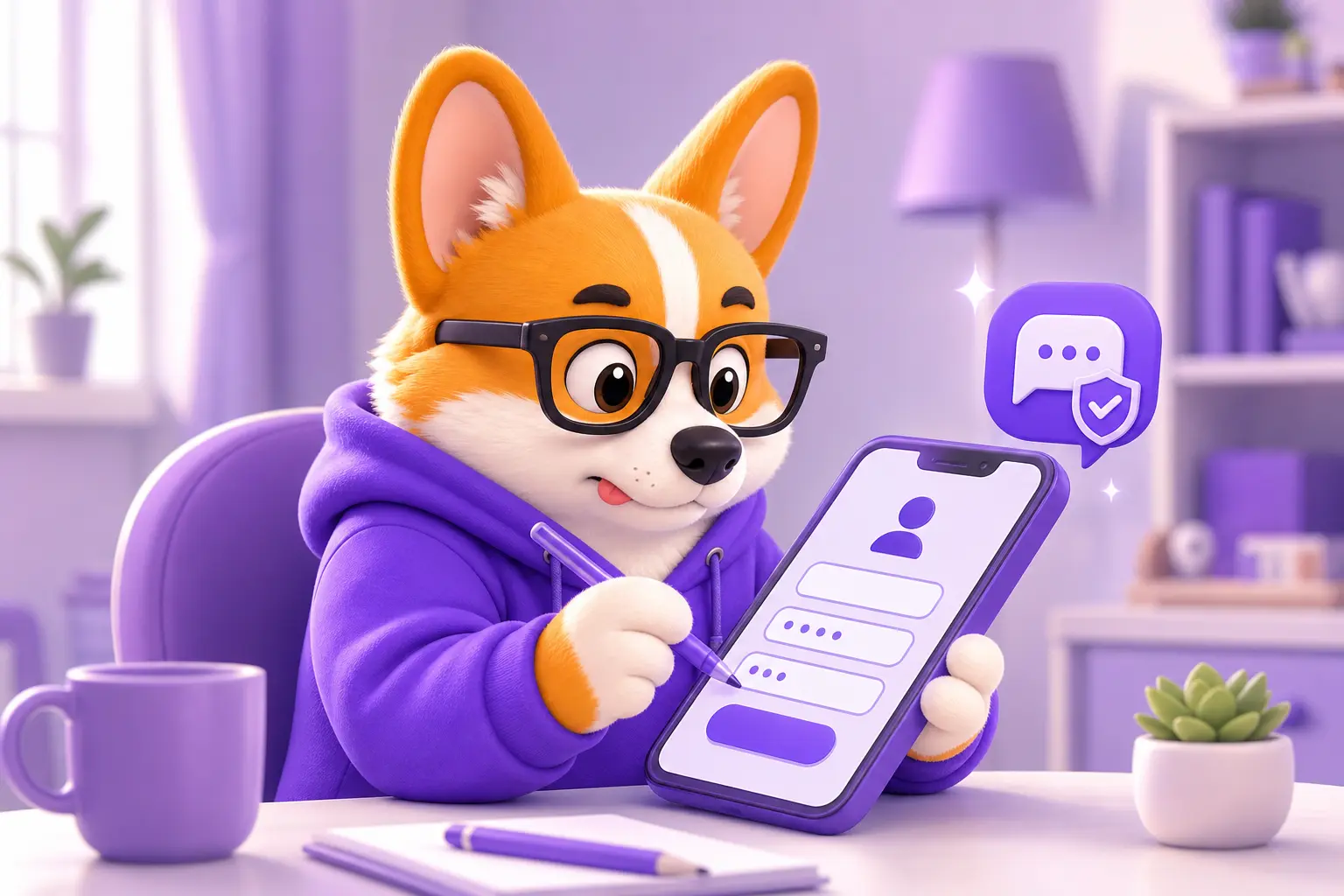 Корги Рой регистрирует аккаунт в Тик Токе на смартфоне