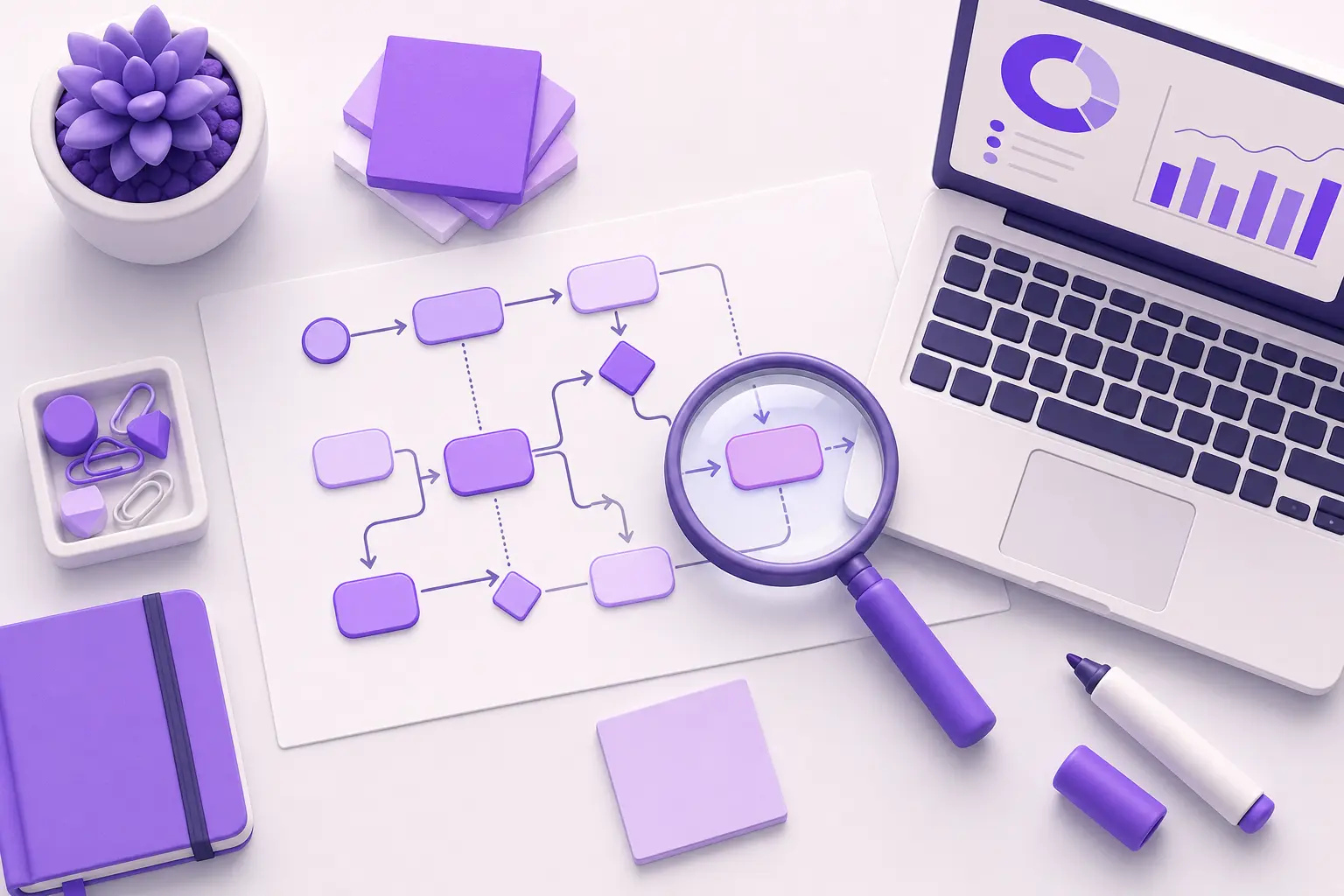 Схема бизнес-процесса в нотации BPMN и инструменты на столе