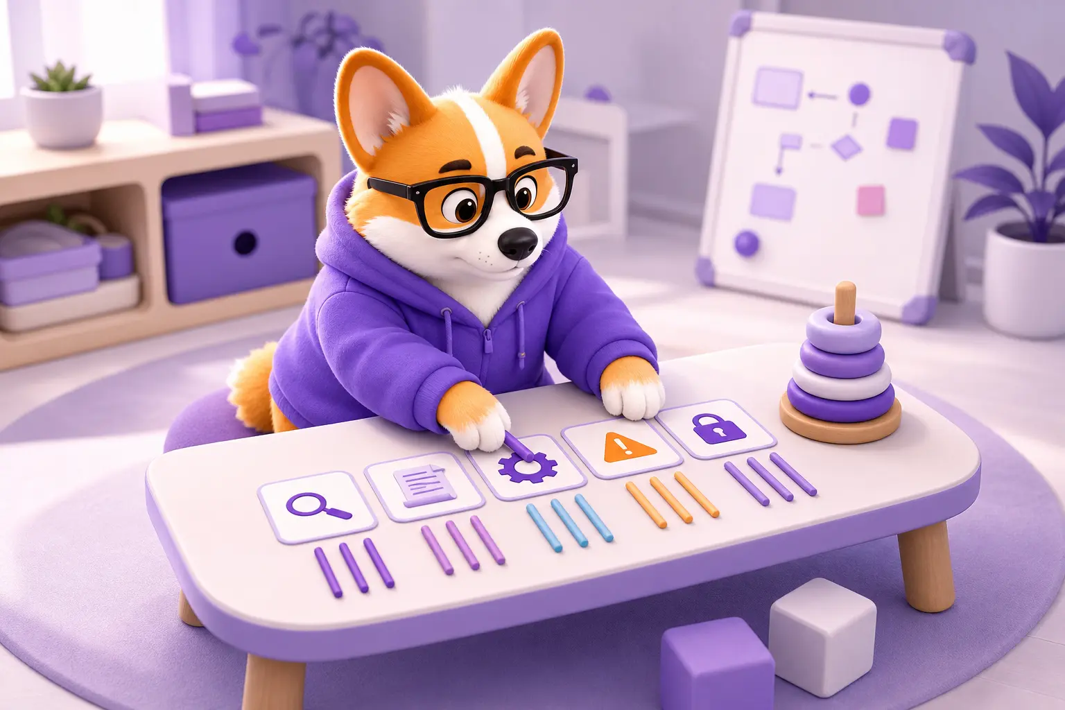 Олигофренопедагог раскладывает дидактические материалы для занятия