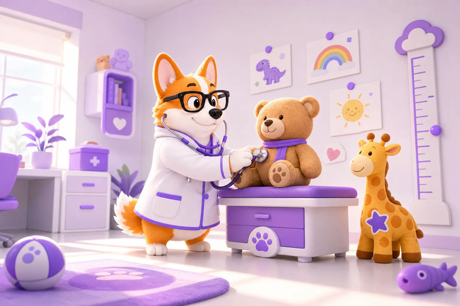 Рой на приёме слушает фонендоскопом игрушечного пациента Рой на приёме слушает фонендоскопом игрушечного пациента