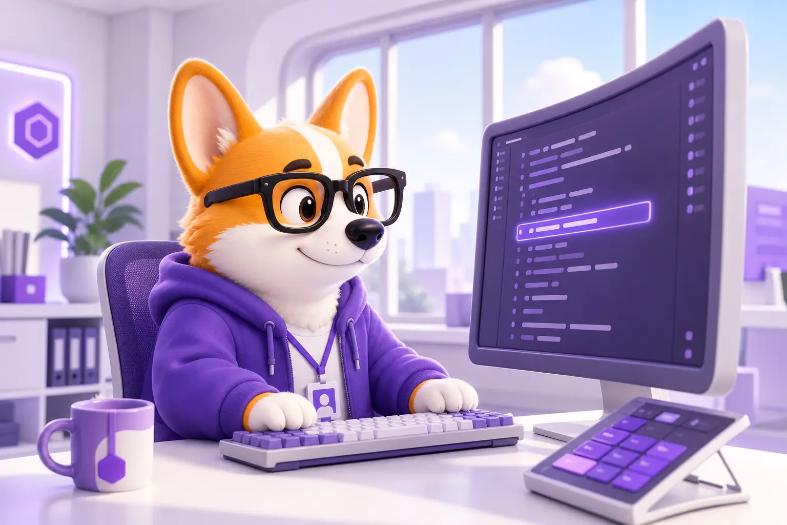 AppSec-инженер Рой изучает код приложения на мониторе
