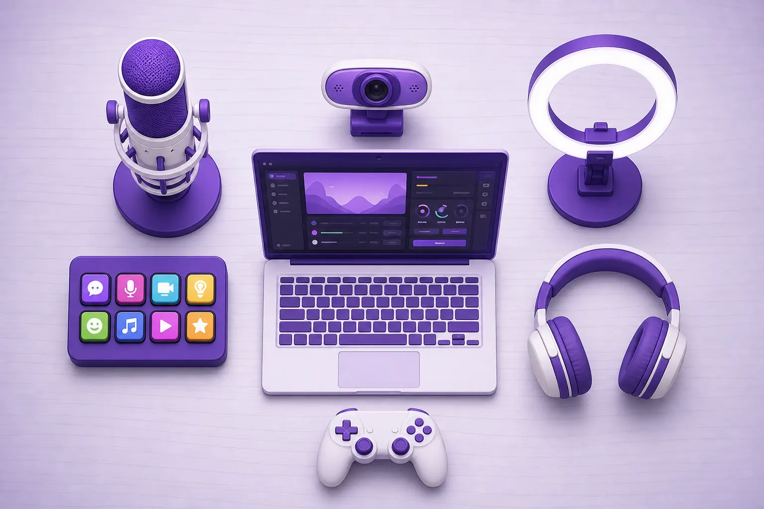 Раскладка оборудования для создания стримерского канала на Twitch сверху