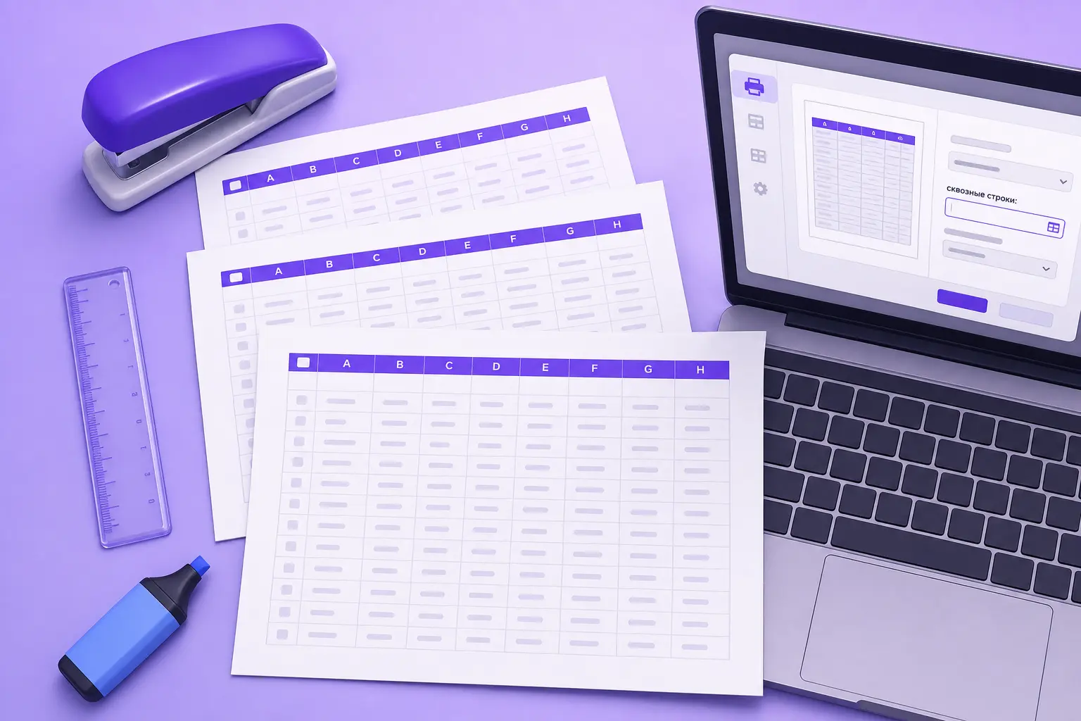 Распечатанные листы таблицы Excel с повторяющейся шапкой на каждой странице