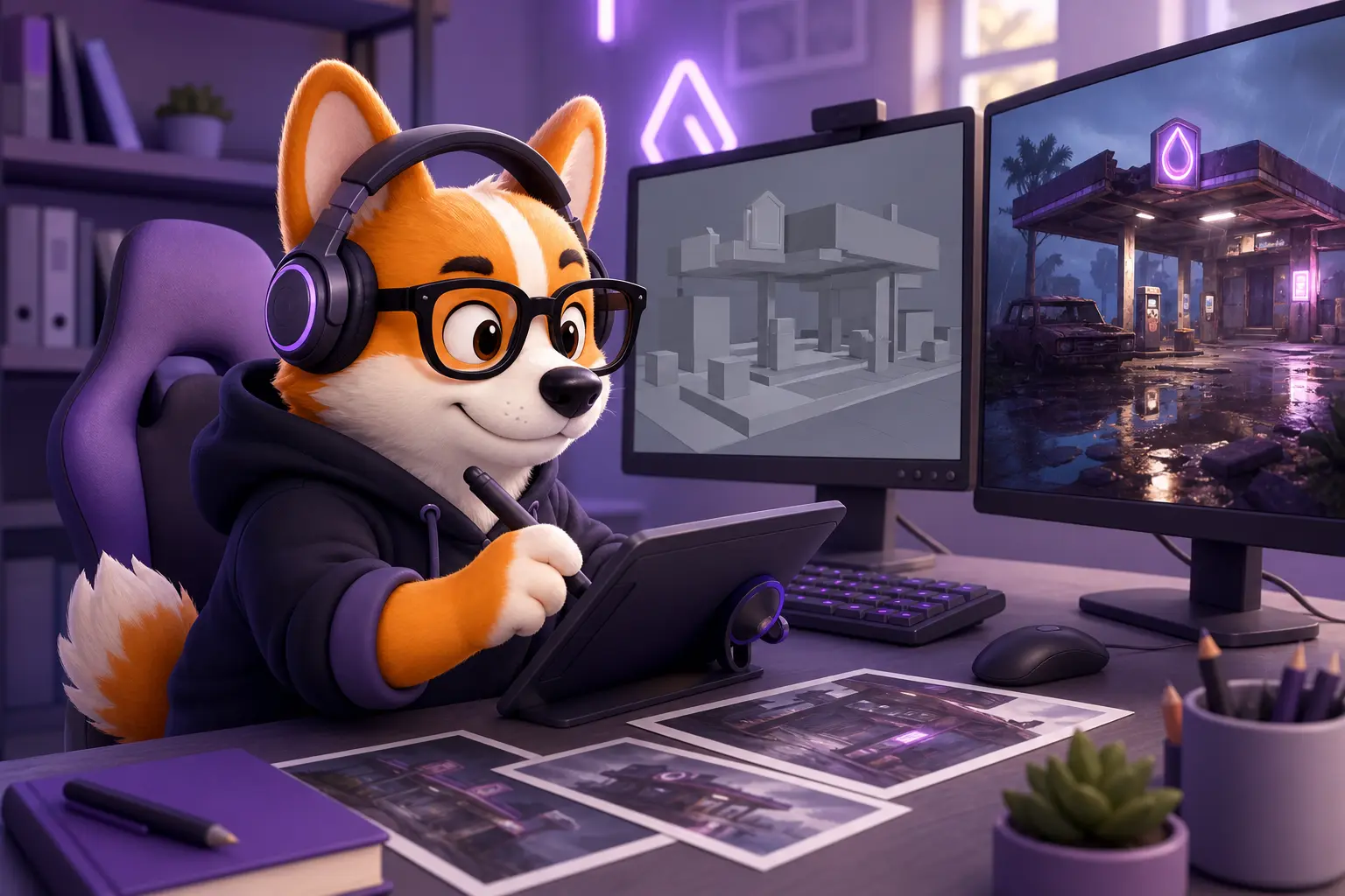 Рой, 3D-художник по окружению, собирает игровую локацию в движке