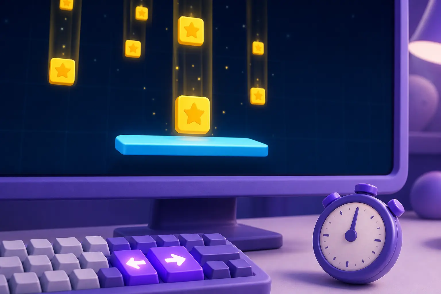 Падающие звёзды и платформа игры на экране