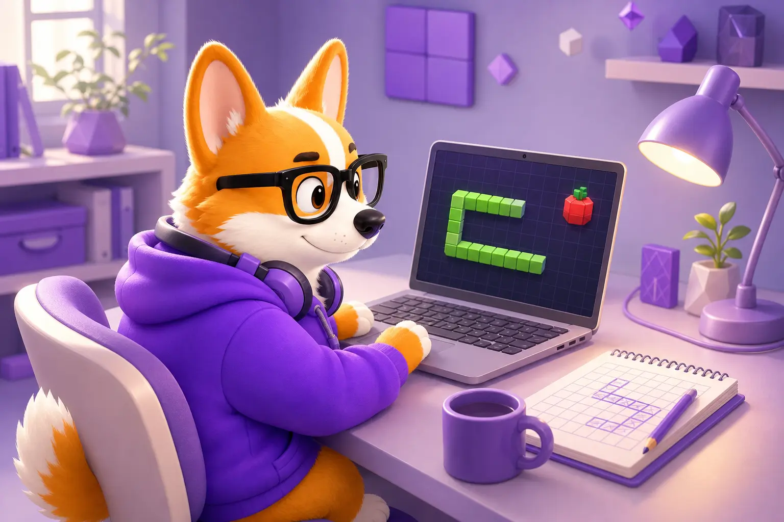 Рой пишет змейку на PyGame за ноутбуком