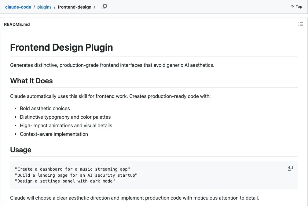 Плагин frontend-design от Anthropic Описание плагина frontend-design для Claude Code в репозитории Anthropic на GitHub