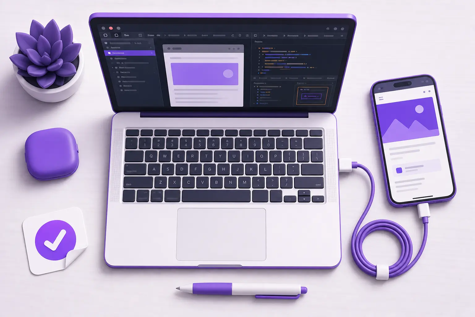 Смартфон подключён кабелем к ноутбуку для отладки страницы
