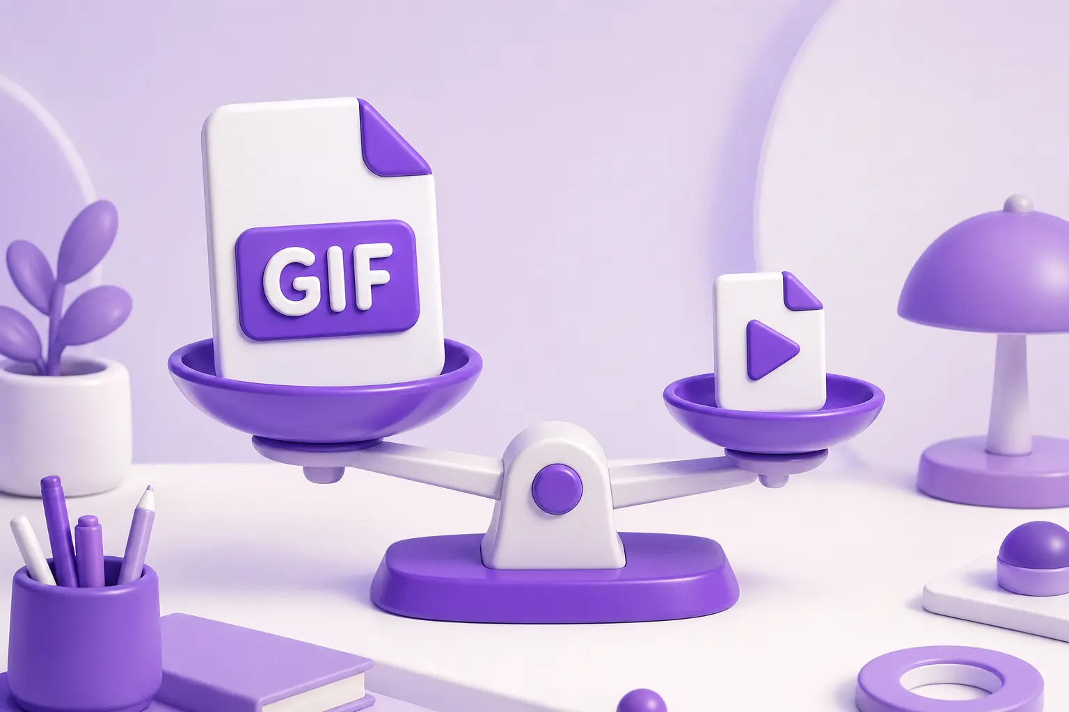 Два файла с одной анимацией лежат на весах: тяжёлый GIF и лёгкий видеофайл Два файла с одной анимацией лежат на весах: тяжёлый GIF и лёгкий видеофайл