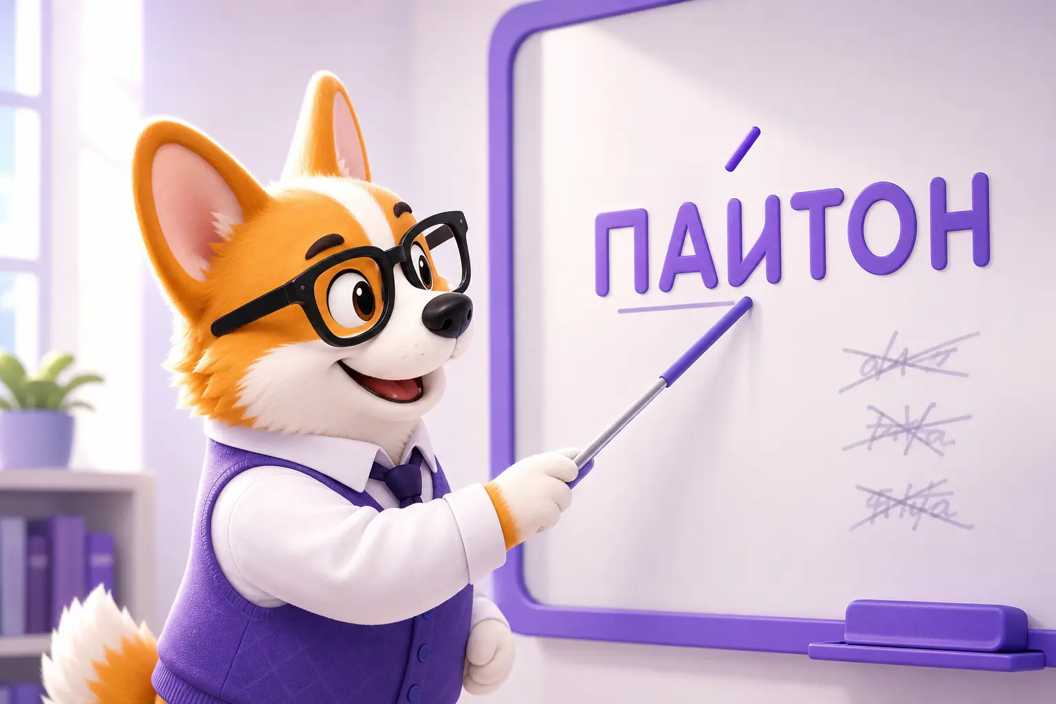 Рой с указкой показывает ударение на доске