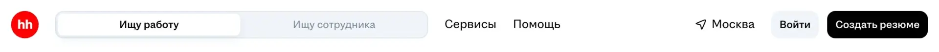 Кнопка «Создать резюме» на hh.ru Кнопка «Создать резюме» в правом верхнем углу главной страницы hh.ru