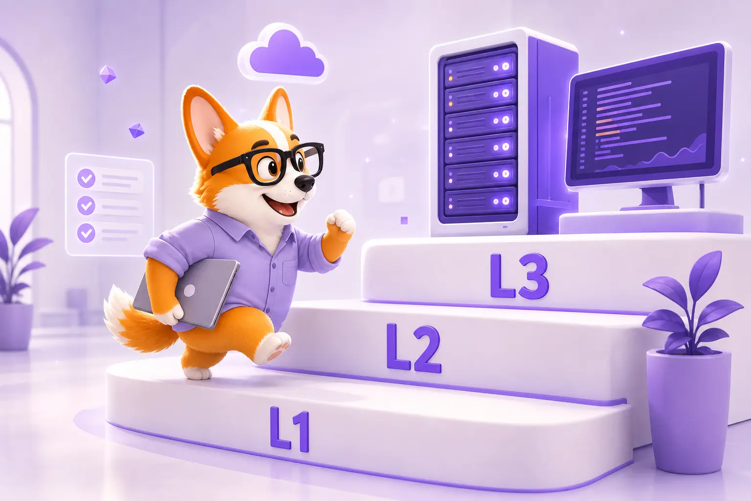 Рой поднимается по ступеням с подписями L1, L2 и L3