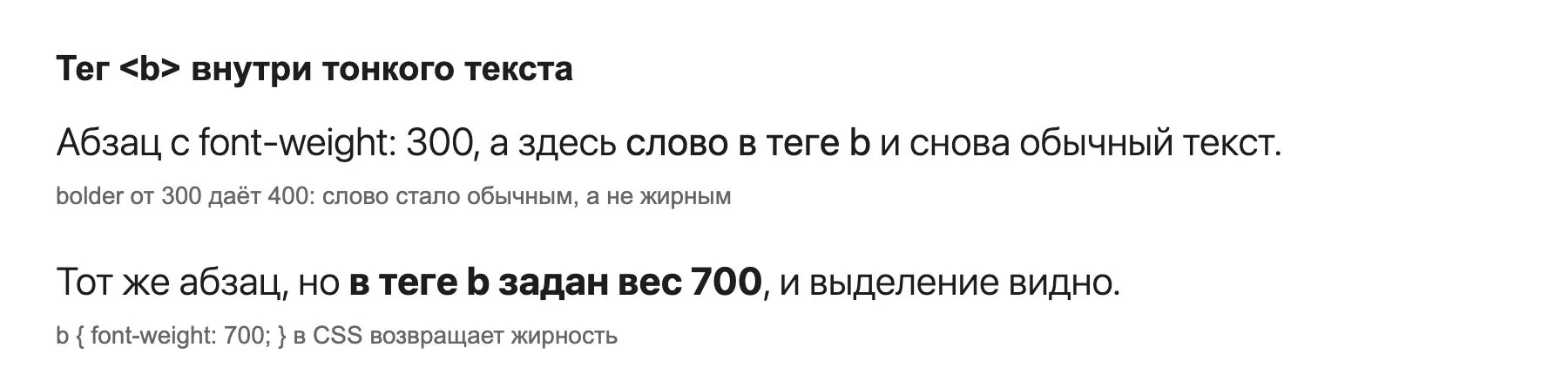 Тег b внутри абзаца с font-weight 300 не делает текст жирным