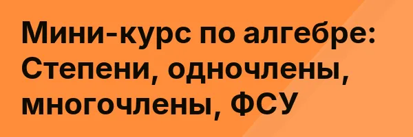 Мини-курс по алгебре: Степени, одночлены, многочлены, ФСУ