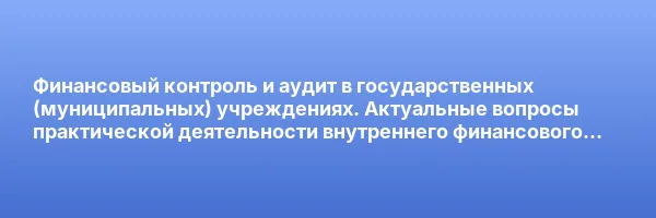 Финансовый контроль и аудит в государственных (муниципальных) учреждениях. Актуальные вопросы практической деятельности внутреннего финансового контроля и аудита