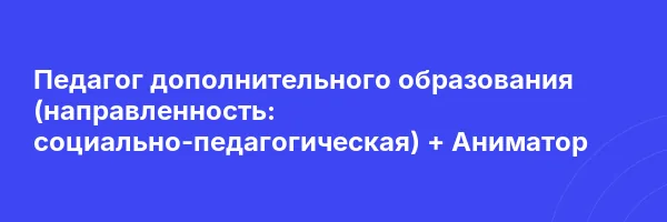 Педагог дополнительного образования (направленность: социально-педагогическая) + Аниматор