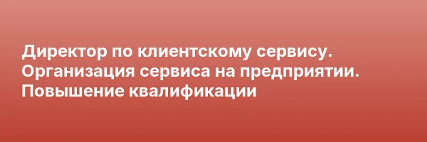 Директор по клиентскому сервису. Организация сервиса на предприятии. Повышение квалификации