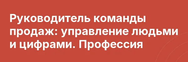 Руководитель команды продаж: управление людьми и цифрами. Профессия