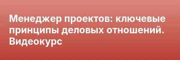 Менеджер проектов: ключевые принципы деловых отношений. Видеокурс