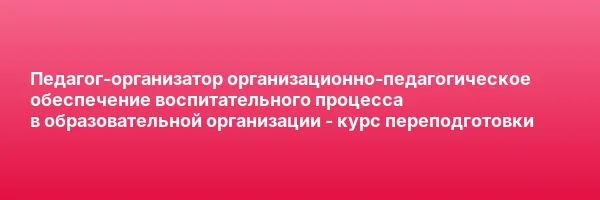 Педагог-организатор организационно-педагогическое обеспечение воспитательного процесса в образовательной организации — курс переподготовки