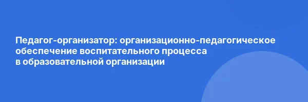Педагог-организатор: организационно-педагогическое обеспечение воспитательного процесса в образовательной организации