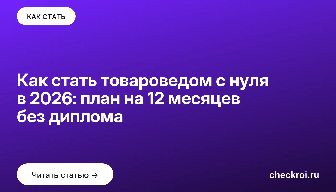 Статья: Как стать товароведом с нуля в 2026: план на 12 месяцев без диплома Обложка: Как стать товароведом с нуля в 2026: план на 12 месяцев без диплома