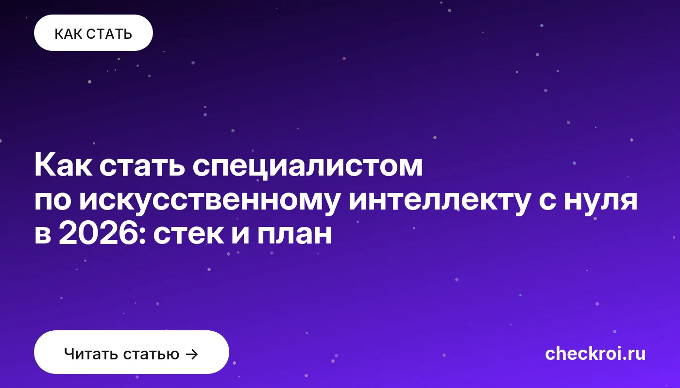 Статья: Как стать специалистом по искусственному интеллекту с нуля в 2026: стек и план Обложка: Как стать специалистом по искусственному интеллекту с нуля в 2026: стек и план