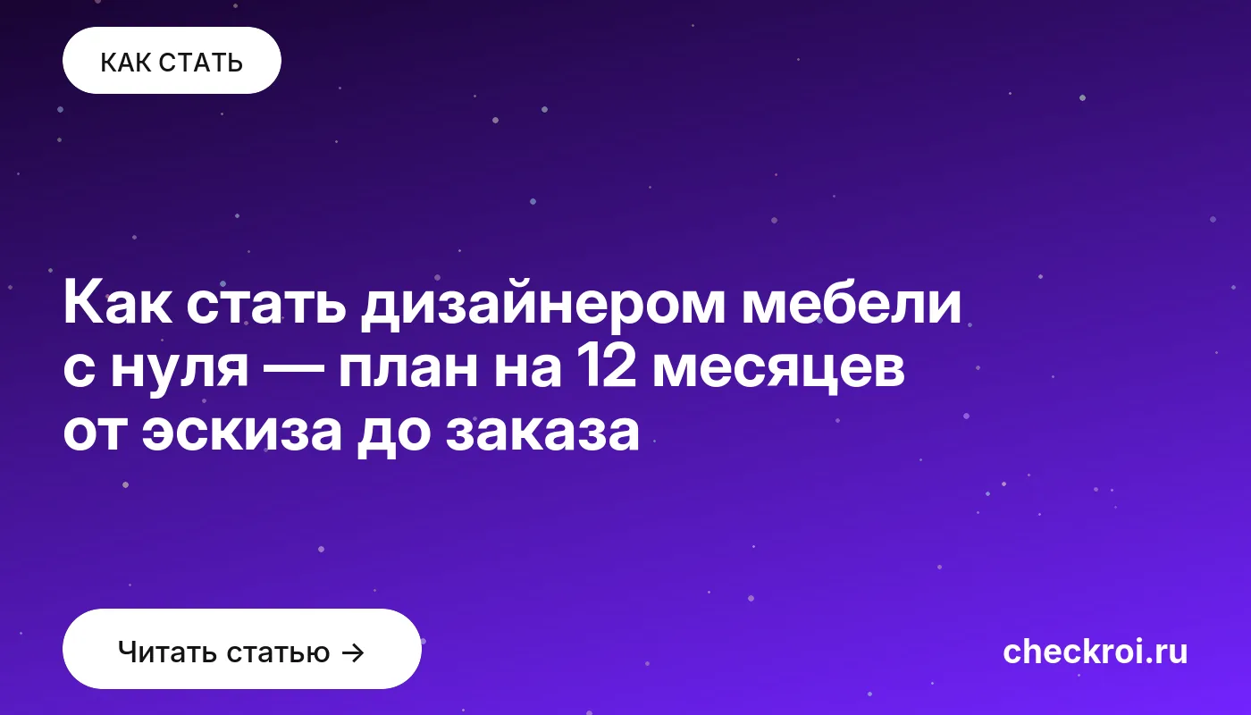 Статья: Как стать дизайнером мебели с нуля — план на 12 месяцев от эскиза до заказа Обложка: Как стать дизайнером мебели с нуля — план на 12 месяцев от эскиза до заказа