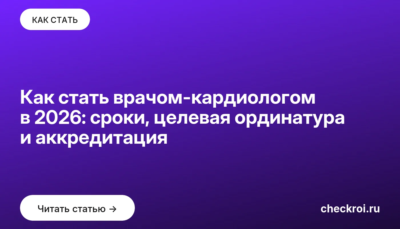 Статья: Как стать врачом-кардиологом в 2026: сроки, целевая ординатура и аккредитация Обложка: Как стать врачом кардиологом в 2026: сроки, целевая ординатура и аккредитация