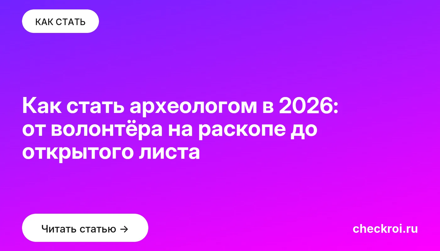 Статья: Как стать археологом в 2026: от волонтёра на раскопе до открытого листа Обложка: Как стать археологом в 2026: от волонтёра на раскопе до открытого листа