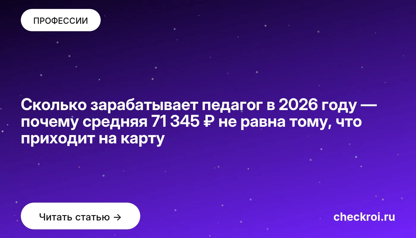 Статья: Сколько зарабатывает педагог в 2026 году — почему средняя 71 345 ₽ не равна тому, что приходит на карту Обложка: Сколько зарабатывает педагог в 2026 году — почему средняя 71 345 ₽ не равна тому, что приходит на карту