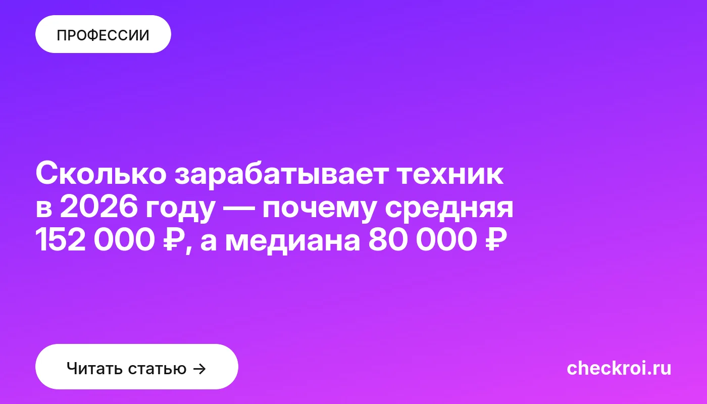 Обложка: Сколько зарабатывает техник в 2026 году — почему средняя 152 000 ₽, а медиана 80 000 ₽