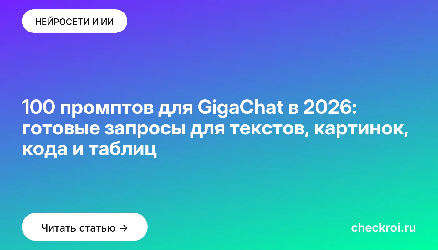 Обложка: 100 промптов для GigaChat в 2026: готовые запросы для текстов, картинок, кода и таблиц
