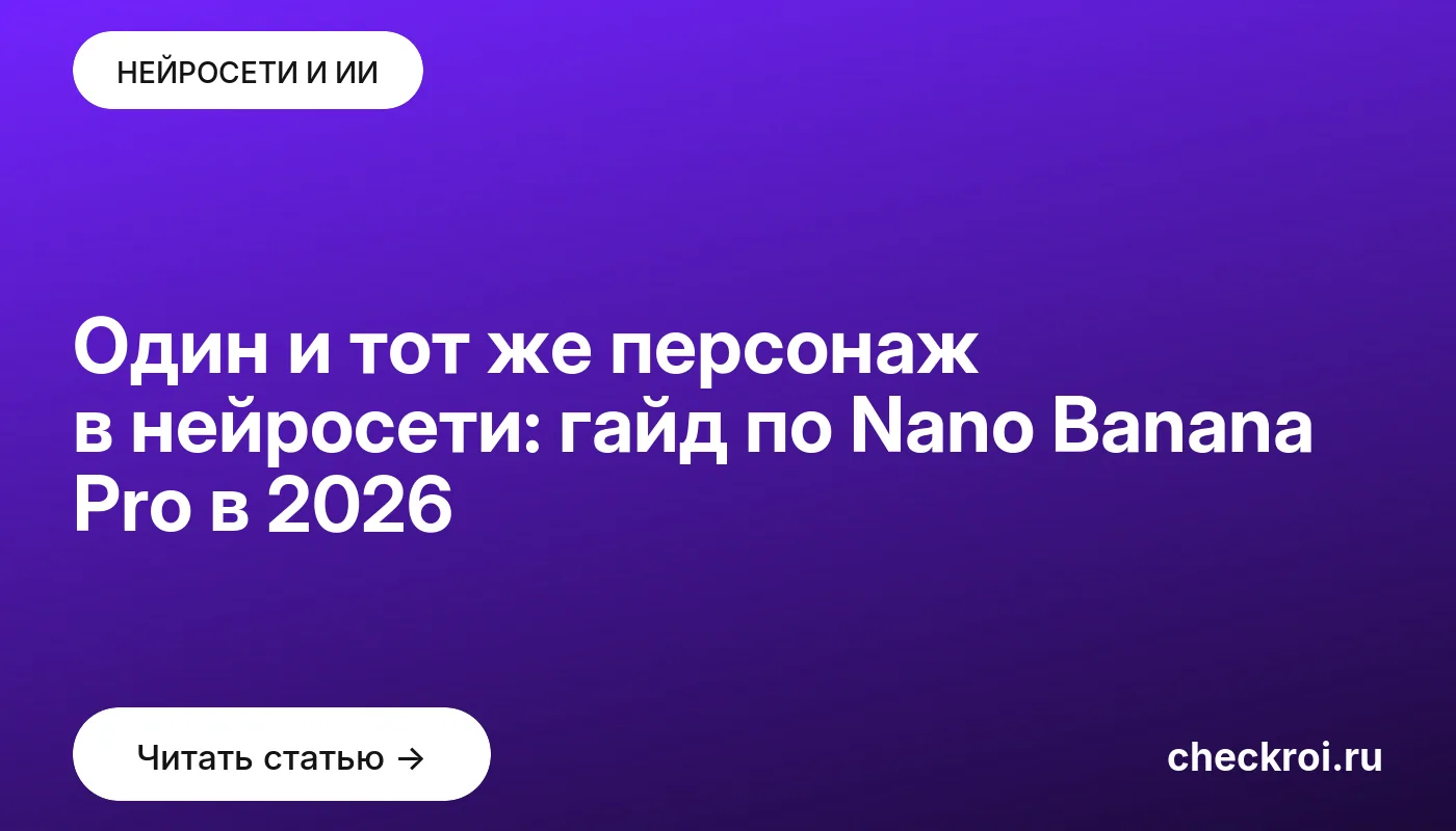 Статья: Один и тот же персонаж в нейросети: гайд по Nano Banana Pro в 2026 Обложка: Один и тот же персонаж в нейросети: гайд по Nano Banana Pro в 2026