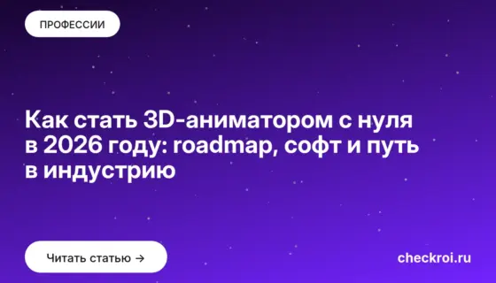 Обложка: Как стать 3D аниматором с нуля в 2026 году: roadmap, софт и путь в индустрию